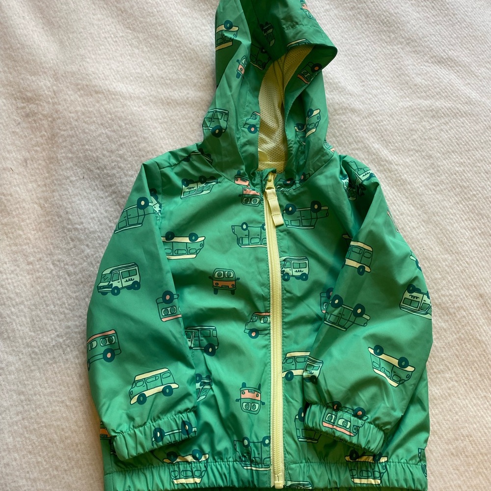 Cat & Jack Green Vehicle Print Hooded Windbreaker Jacket 18M